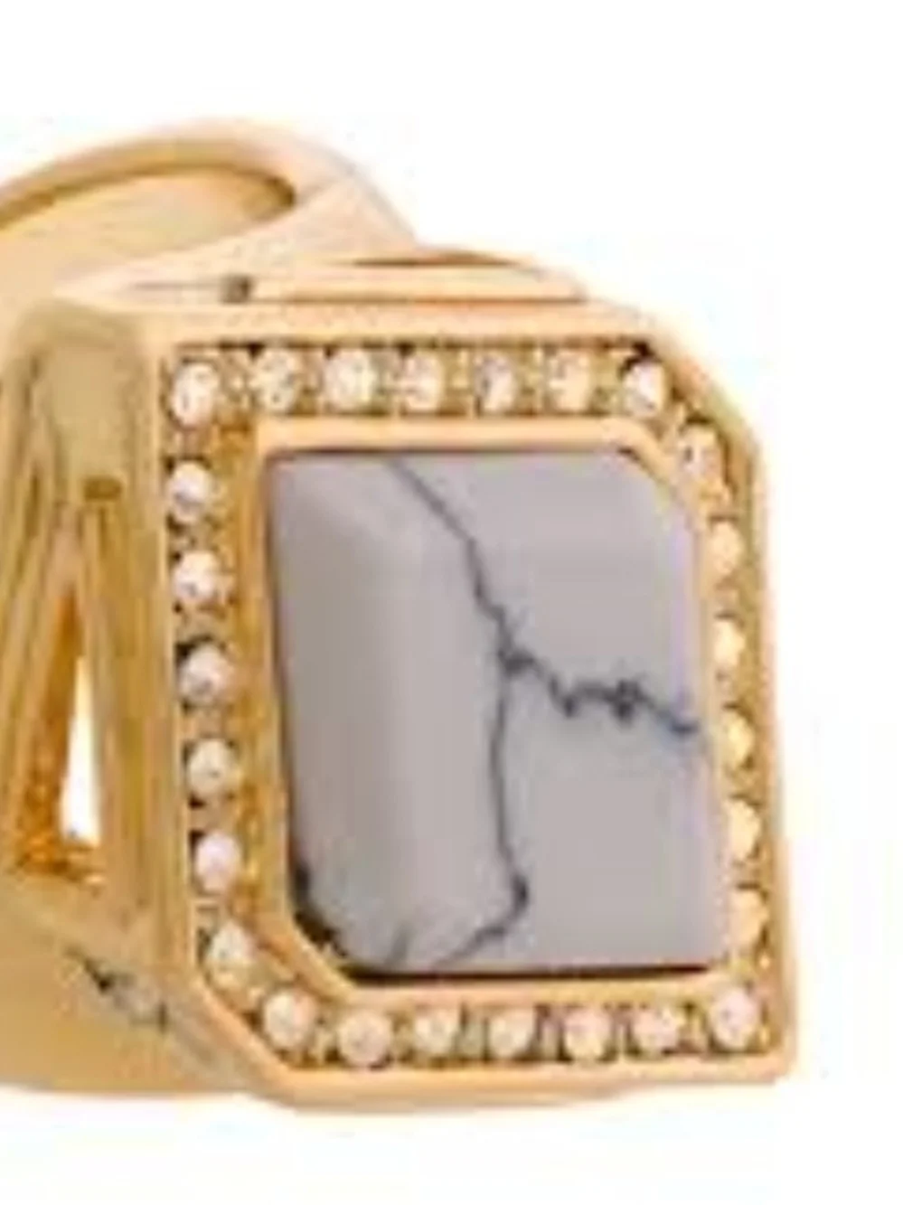 Gold-Tone Howlite Square Statement Ring - White